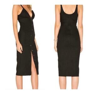 Stone Cold Fox Milan Button-Front Midi Linen Blend V-Neck Party Dress Size 2/US4